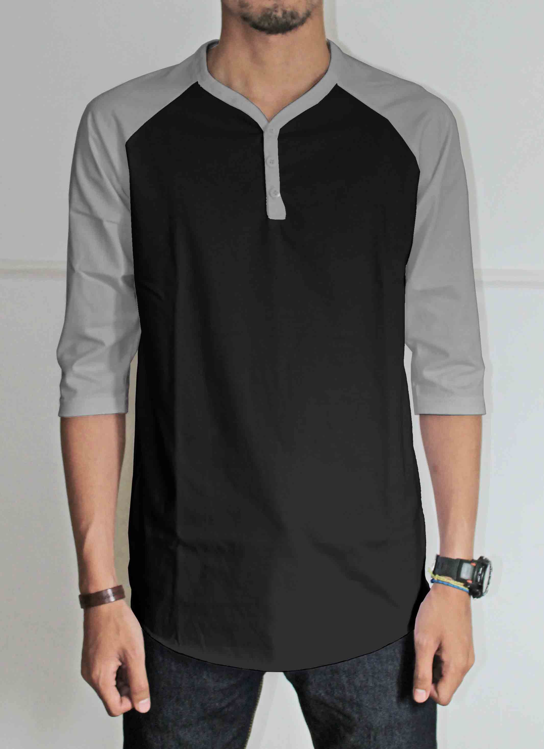 Cowok Raglan Y Neck Body Hitam Abu Muda Konveksi Jual 