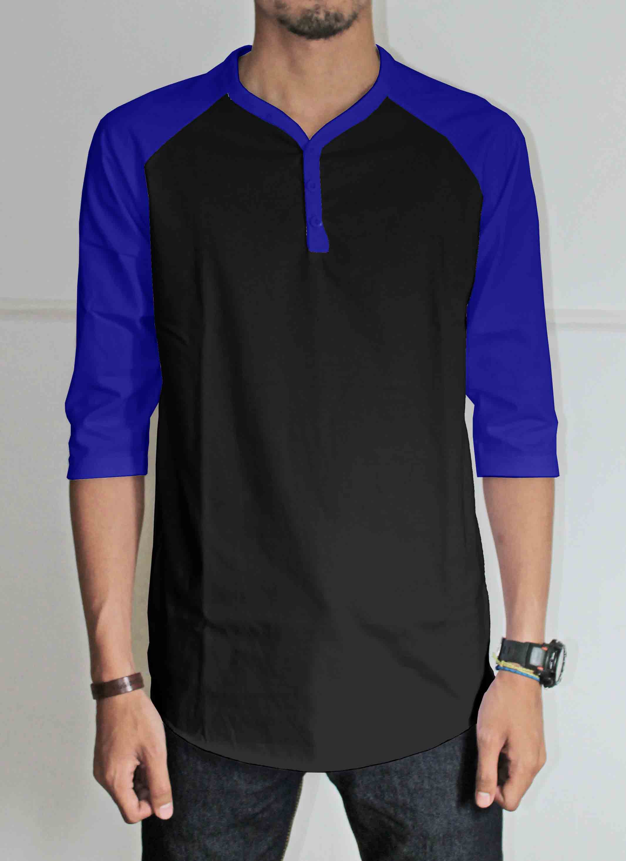 Download Cowok Raglan Y-Neck Body Hitam Biru Benhur - Konveksi ...